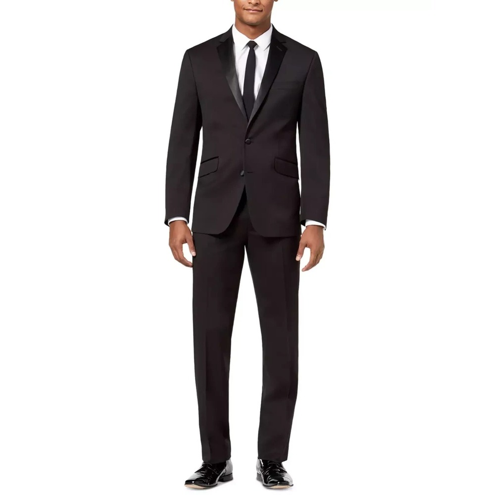 Kenneth Cole Reaction Mens 2-pc Tuxedo Jacket Slim Fit 42S Pants 36W 30L Black - Picture 7 of 14